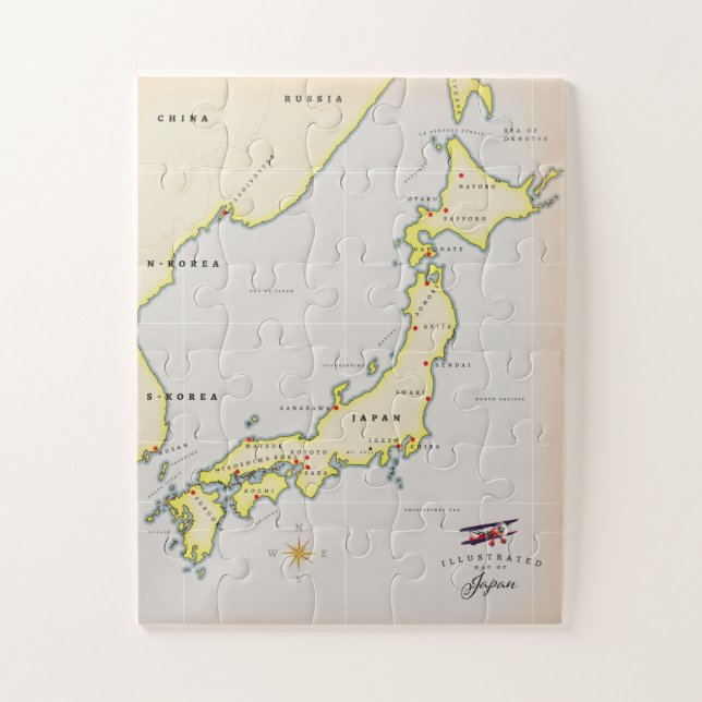 Quebra-cabeça Mapa ilustrado do Japão (Vertical)