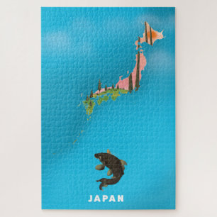 Quebra-cabeça Mapa ilustrado do Japão, impressão de pôster de vi