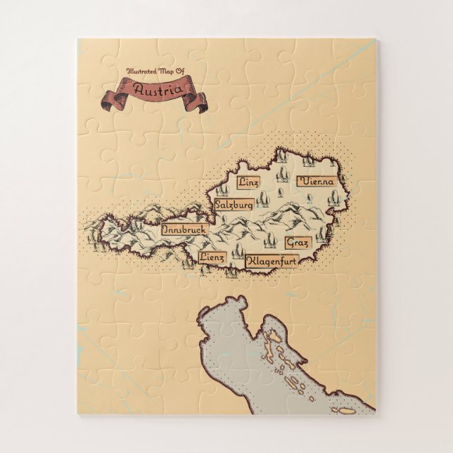 Quebra-cabeça Mapa ilustrado vintage da Áustria (Vertical)