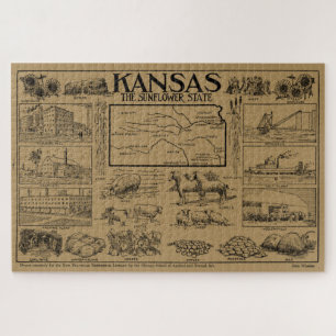 Quebra-cabeça Mapa Ilustrativo do Kansas (1912) - Tan