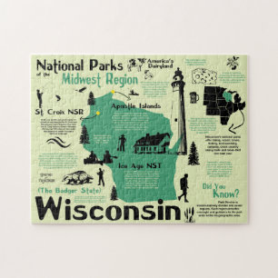 Quebra-cabeça Mapa Infográfico dos Parks Nacionais de Wisconsin