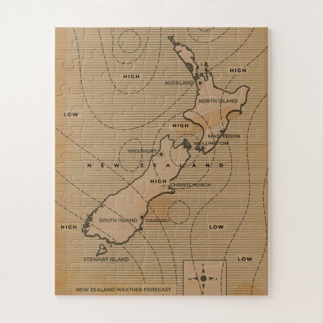 Quebra-cabeça Mapa meteorológico antigo da Nova Zelândia (Vertical)