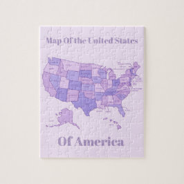 Quebra-cabeça Mapa Minimalista dos Estados Unidos Arte Rosa Roxo