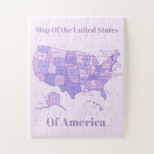 Quebra-cabeça Mapa Minimalista dos Estados Unidos Arte Rosa Roxo