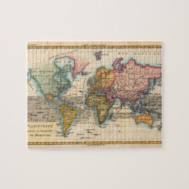 Quebra-cabeça Mapa Mundial 1780 Bonne Antique Planisferio  (Horizontal)