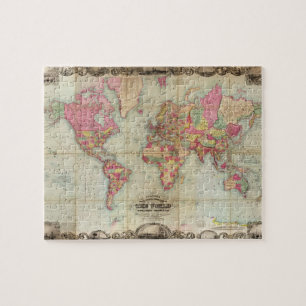 Quebra-cabeça Mapa mundial antigo de John Colton, cerca de 1854