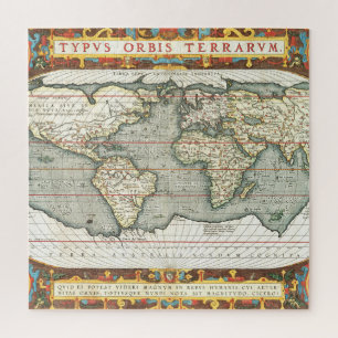 Quebra-cabeça Mapa Mundial Antigo por Abraham Ortelius 1587–1595