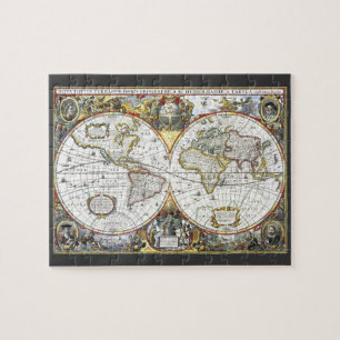 Quebra-cabeça Mapa Mundial Antigo por Hendrik Hondius, 1630