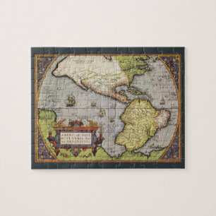 Quebra-cabeça Mapa Mundial Antiquado das Américas por Abraham Or