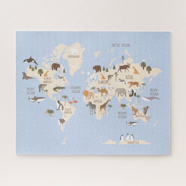 Quebra-cabeça Mapa Mundial com Animais (Horizontal)