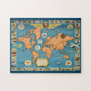 Quebra-cabeça Mapa Mundial da Aviação Vintage
