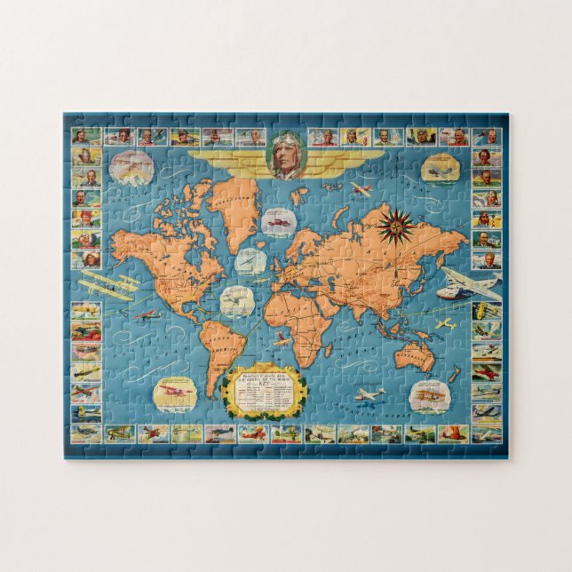 Quebra-cabeça Mapa Mundial da Aviação Vintage (Horizontal)