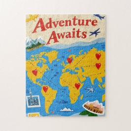 Quebra-cabeça Mapa mundial dotado de pinos cardíacos e marcos