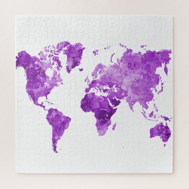 Quebra-cabeça Mapa mundial em aquarela 08 Roxo (Vertical)