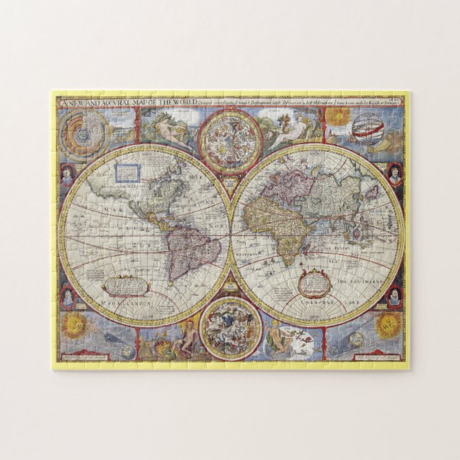 Quebra-cabeça Mapa Mundial Vintage mostrando novas descobertas,  (Horizontal)