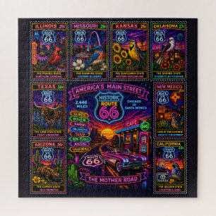 Quebra-cabeça Mapa Neon da Estrada Mãe dos Estados