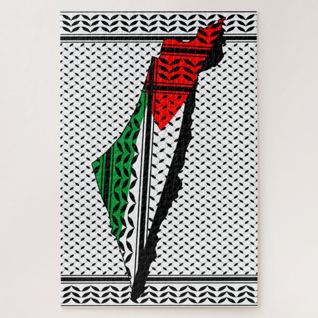 Quebra-cabeça Mapa Palestino que Bandeira e Padrão Keffiyeg (Vertical)