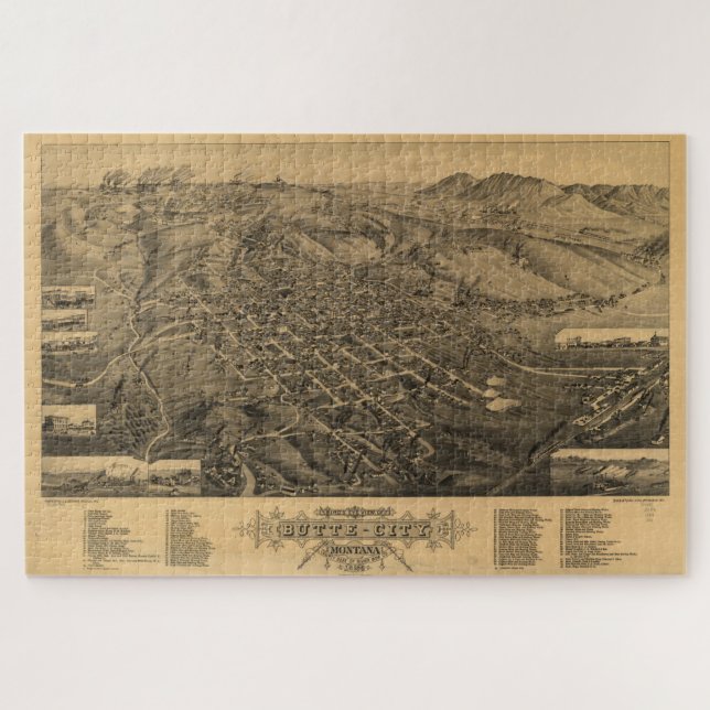 Quebra-cabeça Mapa Pictórico de Butte Montana (1884) (Horizontal)