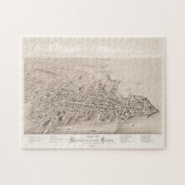 Quebra-cabeça Mapa Pictórico de Stonington CT (1879) (Horizontal)