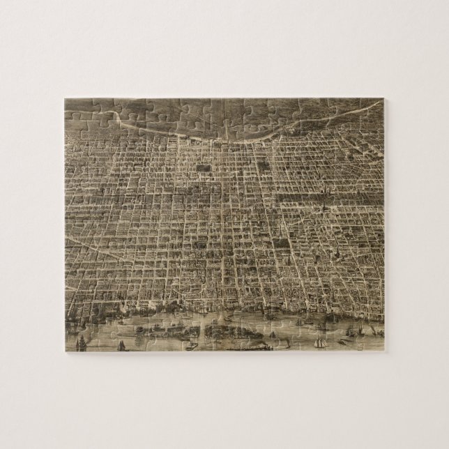 Quebra-cabeça Mapa pictórico do vintage de Philadelphfia (1872) (Horizontal)