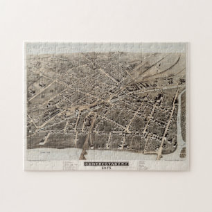 Quebra-cabeça Mapa Pictórico Vintage de Schenectady NY (1875)