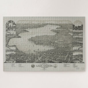 Quebra-cabeça Mapa Pictórico Vintage do Lago Genebra WI (1882)