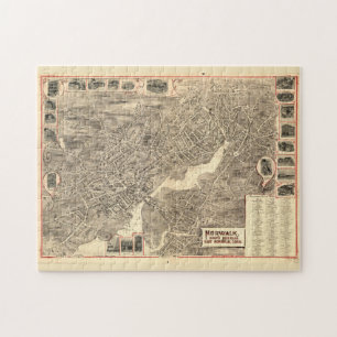 Quebra-cabeça Mapa Pictórico Vintage do Norwalk CT (1889)