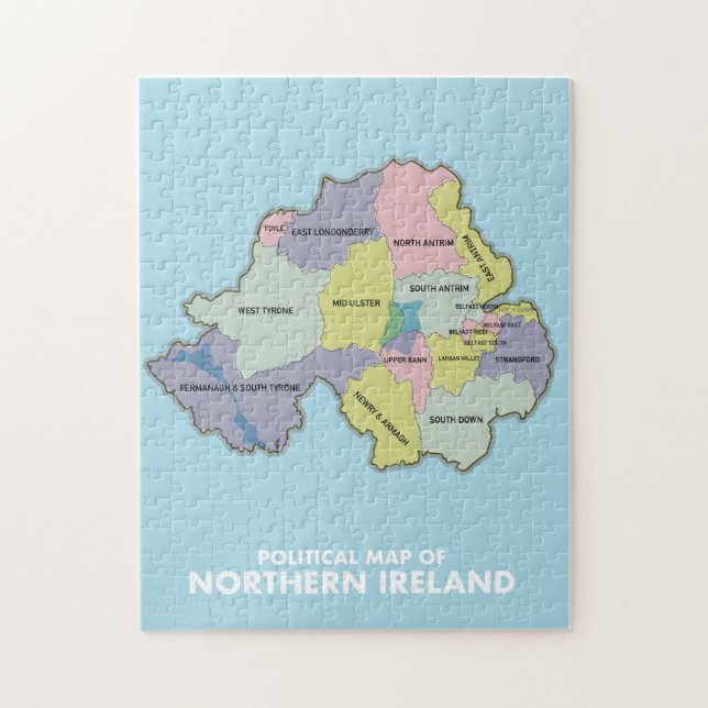 Quebra-cabeça Mapa Político da Irlanda do Norte. (Vertical)