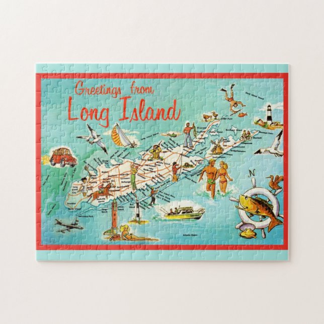 Quebra-cabeça Mapa Retro Long Island 11x14 (Horizontal)