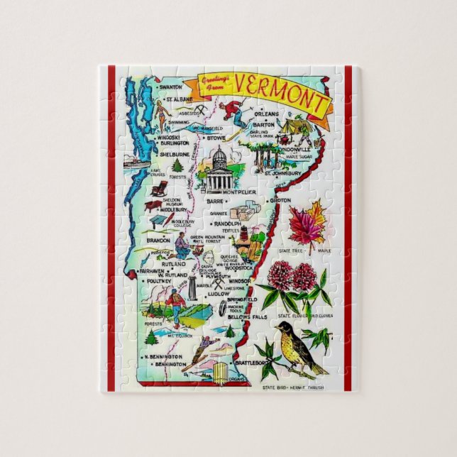Quebra-cabeça Mapa Vintage 8x10 de Vermont (Vertical)