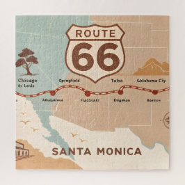 Quebra-cabeça Mapa Vintage da Rota 66 com Cidades Históricas