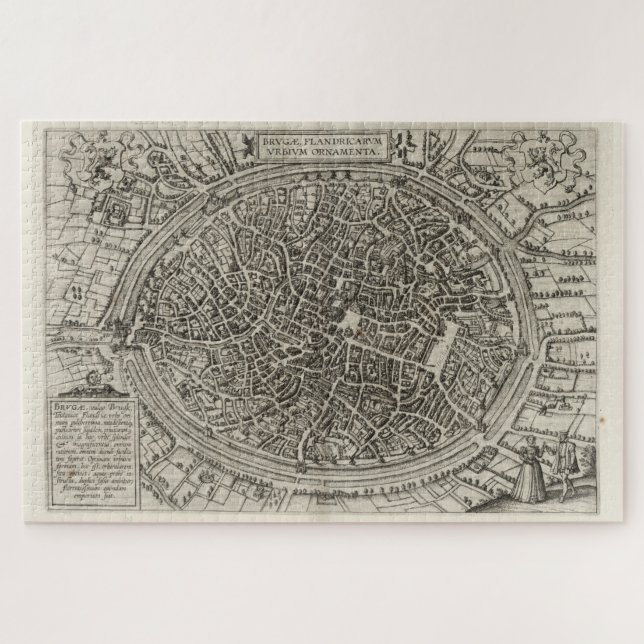 Quebra-cabeça Mapa Vintage de Bruges Belgium (1612) (Horizontal)