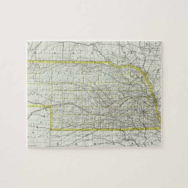 Quebra-cabeça Mapa Vintage de Nebraska (1889) (Horizontal)