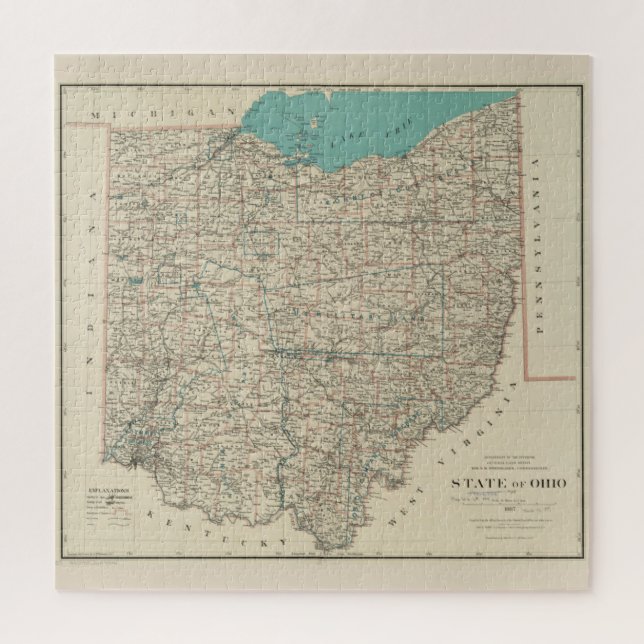 Quebra-cabeça Mapa Vintage de Ohio (1887) (Vertical)