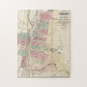 Quebra-cabeça Mapa Vintage de Troy NY (1874)