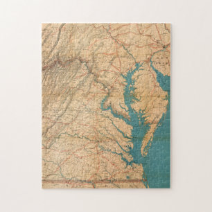 Quebra-cabeça Mapa Vintage de Virgínia e da Baía de Chesapeake