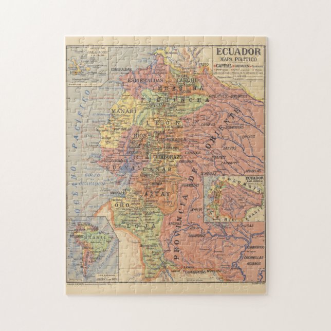 Quebra-cabeça Mapa Vintage do Equador (1913) (Vertical)