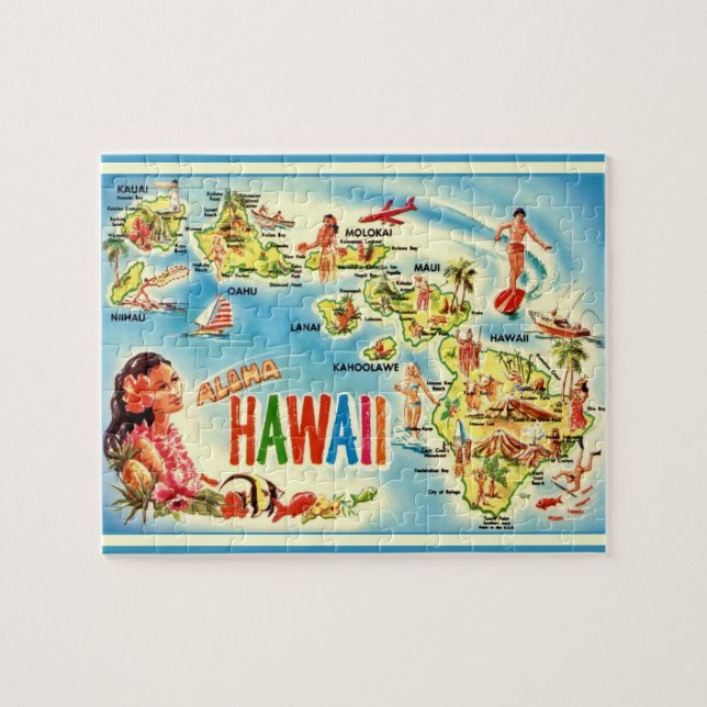Quebra-cabeça Mapa Vintage do Havaí 8x10 (Horizontal)