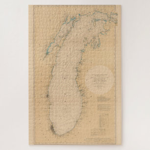 Quebra-cabeça Mapa Vintage do Lago Michigan (1898)