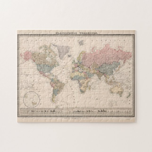 Quebra-cabeça Mapa Vintage do Mundo (1852) (Horizontal)