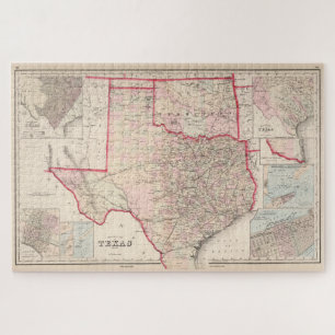 Quebra-cabeça Mapa Vintage do Texas e Oklahoma (1876)