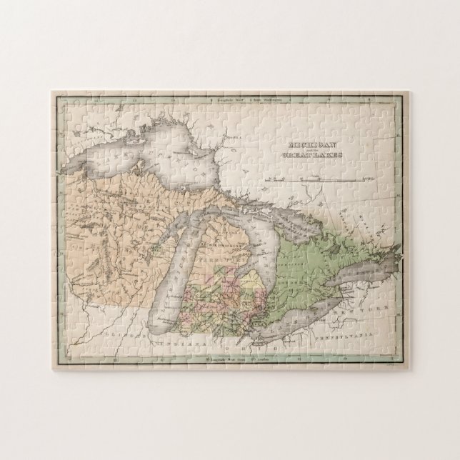 Quebra-cabeça Mapa Vintage dos Lagos Excelentes (1837) (Horizontal)