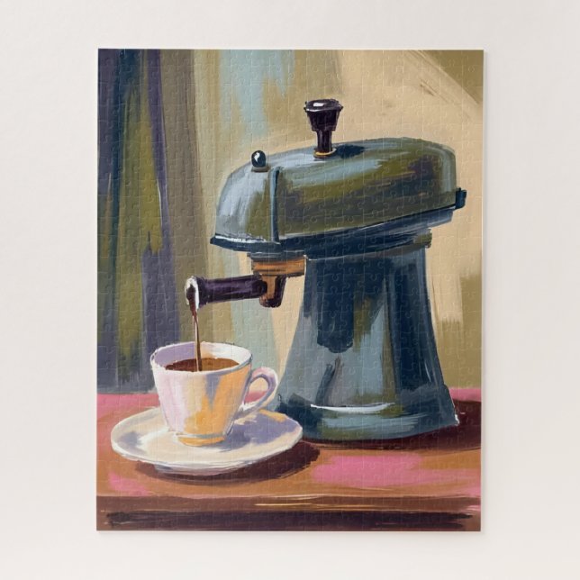 Quebra-cabeça Máquina de Café Antiga Latte Aquarela (Vertical)