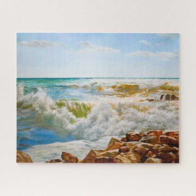 Quebra-cabeça Mar com Ondas Encrespadas ao Sol (Horizontal)