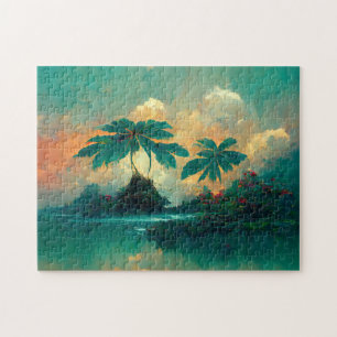 Quebra-cabeça Mar de Fantasia Tropical e Palmeiras