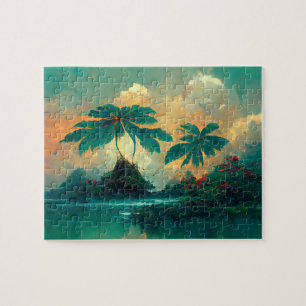 Quebra-cabeça Mar de Fantasia Tropical e Palmeiras