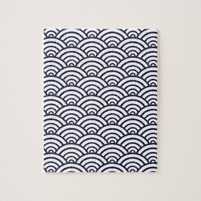 Quebra-cabeça Mar de Seigaiha - Ondas Azuis Japonesas (Vertical)