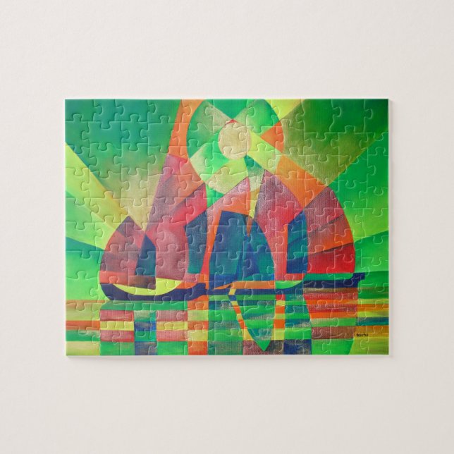 Quebra-cabeça Mar de Verde com Lixo Abstrato Cubista (Horizontal)