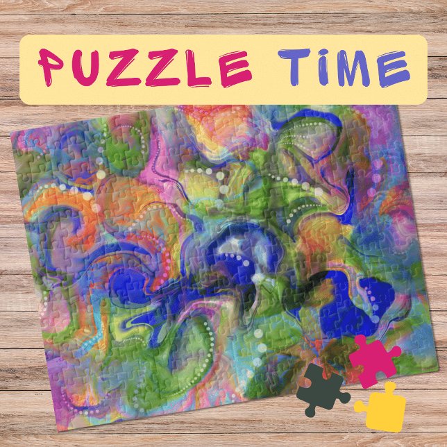 Quebra-cabeça Marbling Art May blue green larange - difícil (Criador carregado)