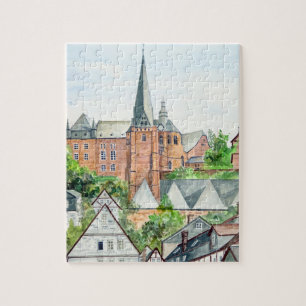 Quebra-cabeça Marburg Altstadt Alemanha Townscape Painting